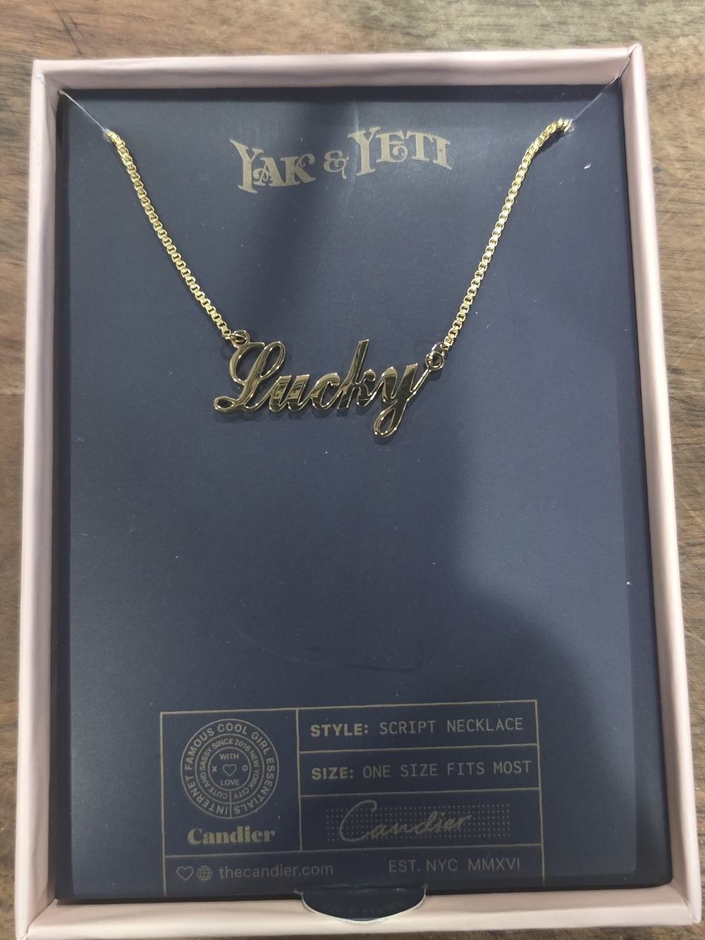 Andie Gold Script 'Lucky' Necklace